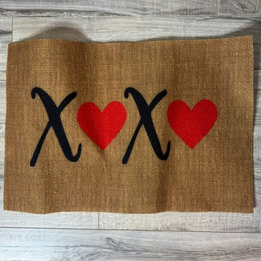 Matt floor xoxo hearts black red brown cute mat valentines love X o X o heart